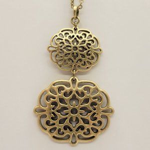 Lucky Brand Goldtone Double Medallion Adjustable 30"-32" Pendant Necklace EUC